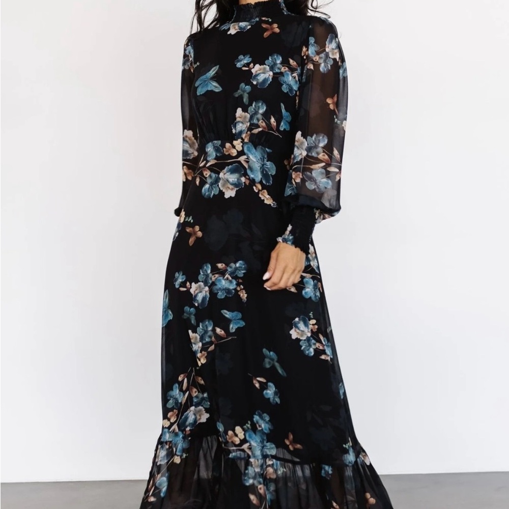 Baltic Born Black and Blue Floral Long Sleeve Dress